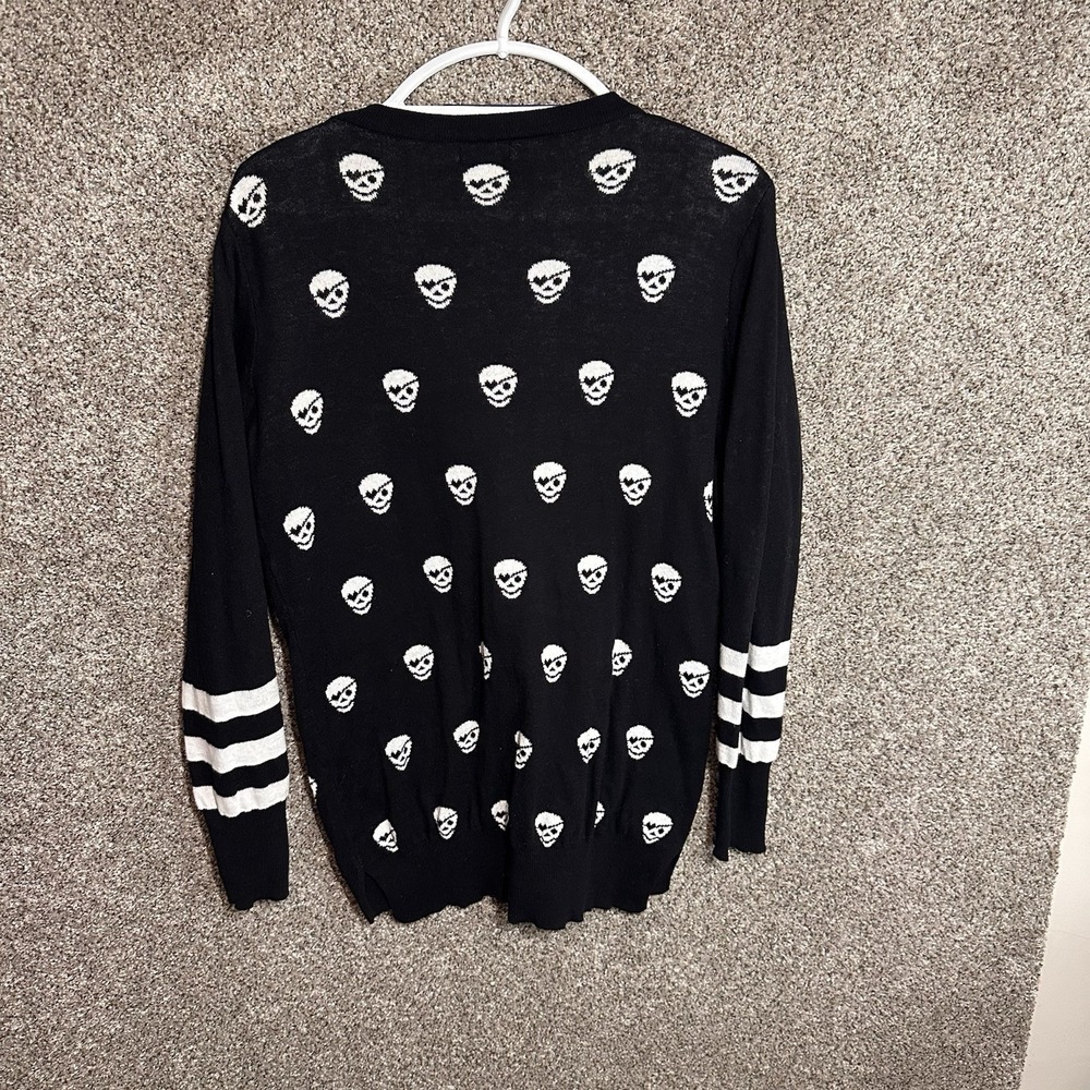 Wet Seal Sweater Womens LargeSkull Knit Cardigan Long Sleeve Gothic Punk - Picture 2 of 4